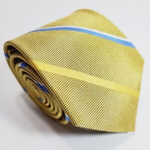 Brooks Brothers Gold Stripe Pattern Men's Silk Neck Tie Jacquard Fabric XL